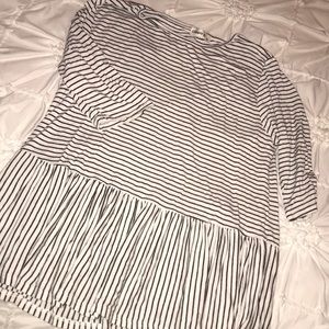 Striped thin ruffle detail tee